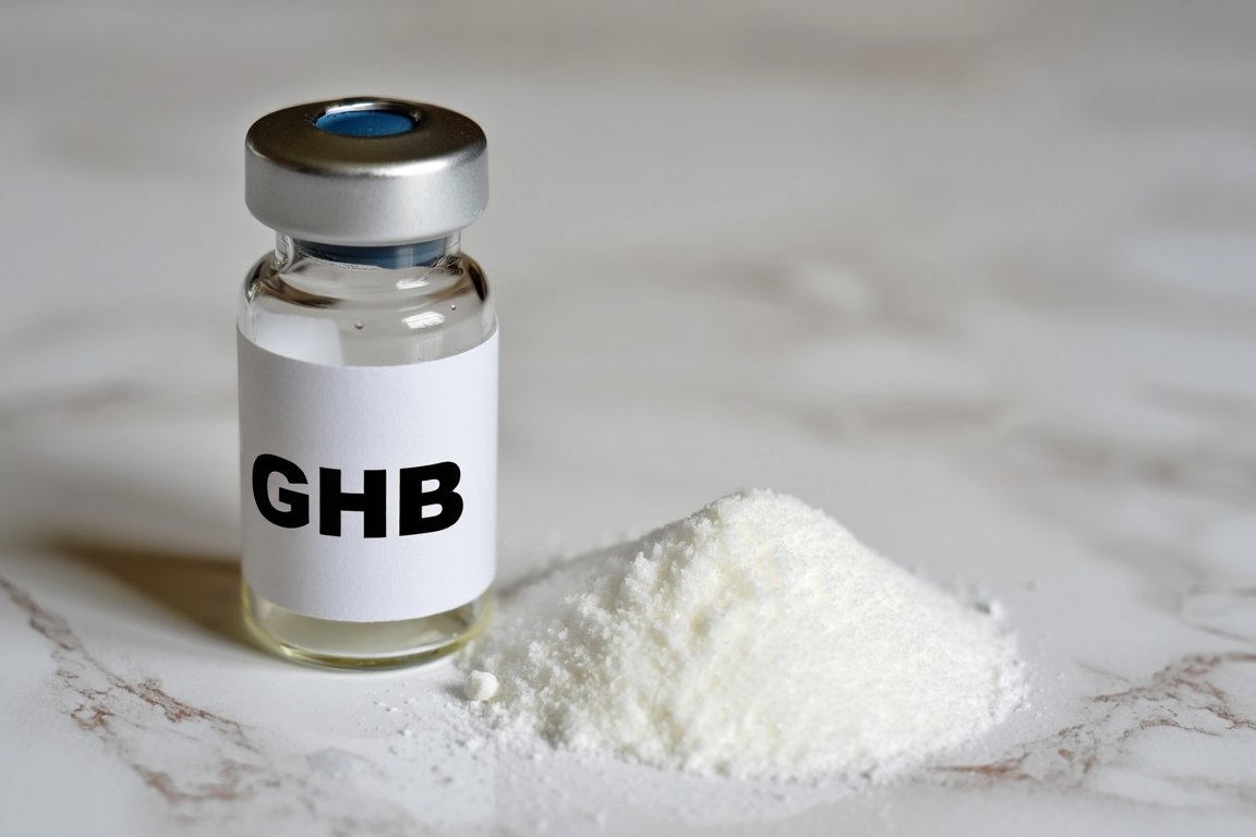 Флакон и жидкостью ГХБ и порошок